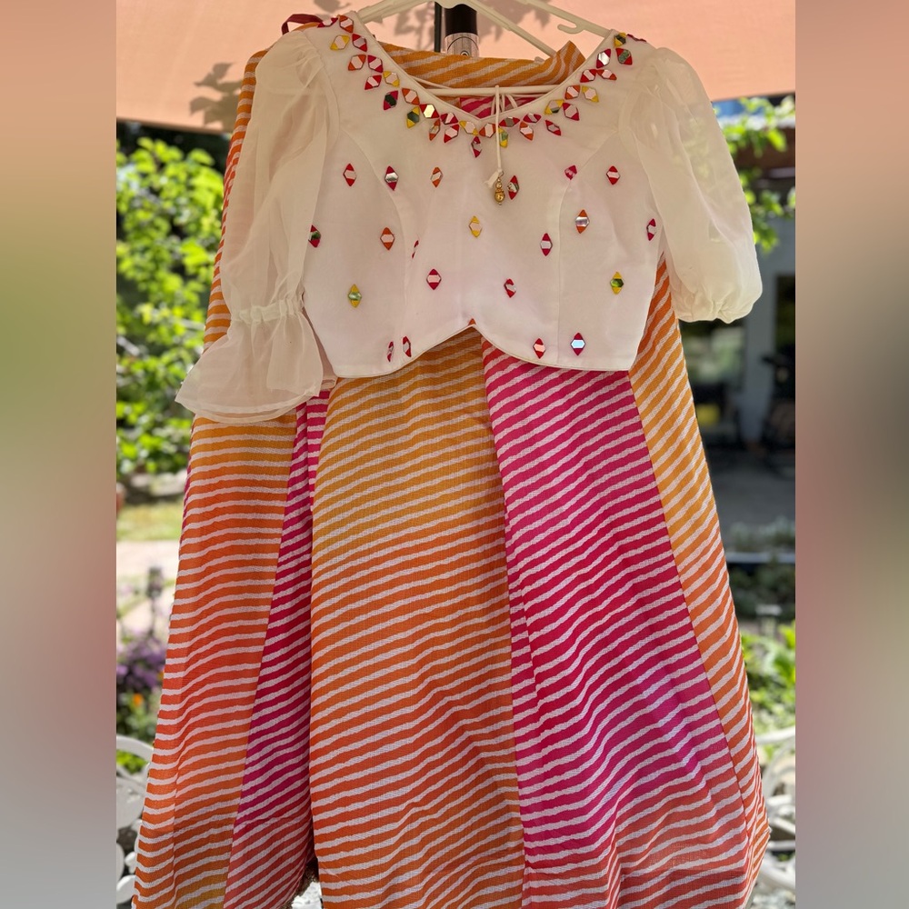 Lehenga, blouse, dupatta Striped Pink & Yellow Maxi Skirt - Women - Picture 9 of 9